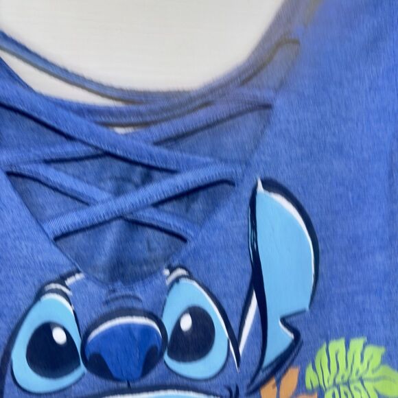Disney Large ‘Stitch’ Lilo & Stitch Womens Blue Tank Top Large Criss Cross Front - Picture 4 of 6